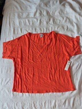 Chico's womens 2 2X knit top East West Linen tee Orange Tango NWT